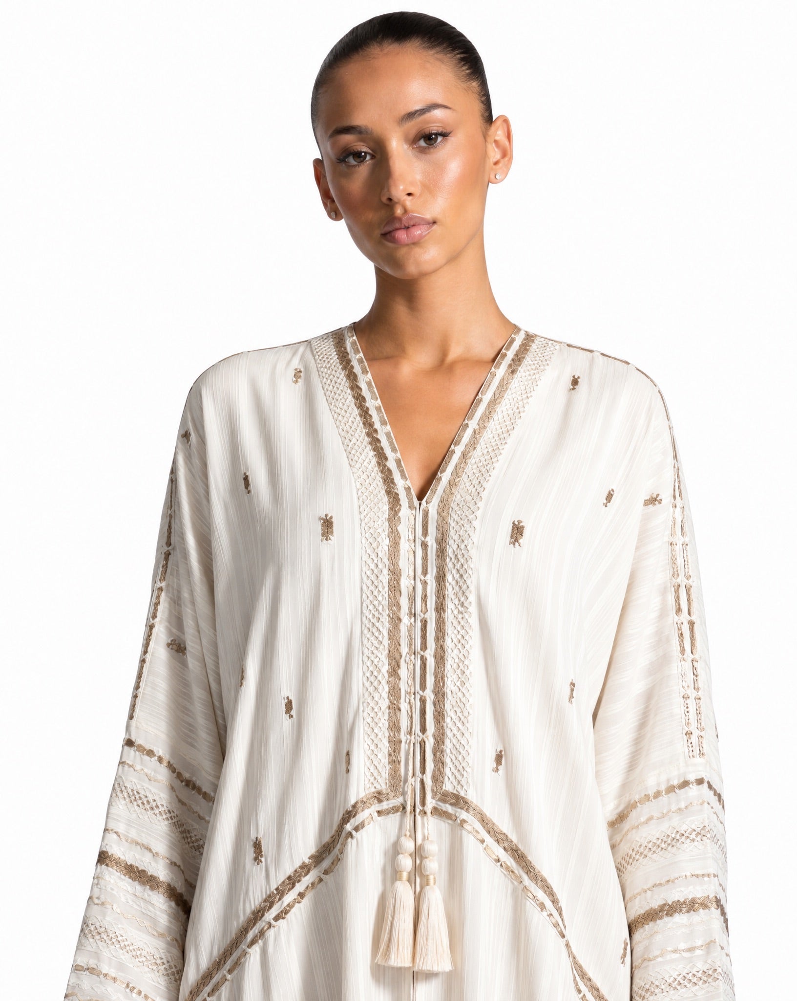 340142-IV - Ivory Chiffon Abaya - PEARL COLLECTION - MIRA Y MANO