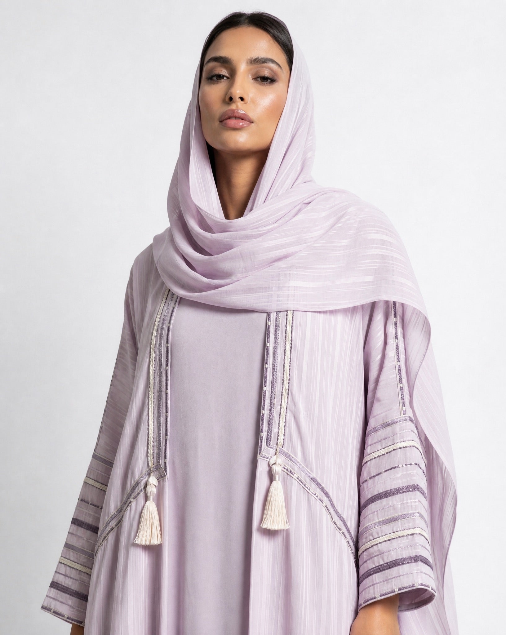 340142 – Plum Chiffon Abaya - PEARL COLLECTION - MIRA Y MANO