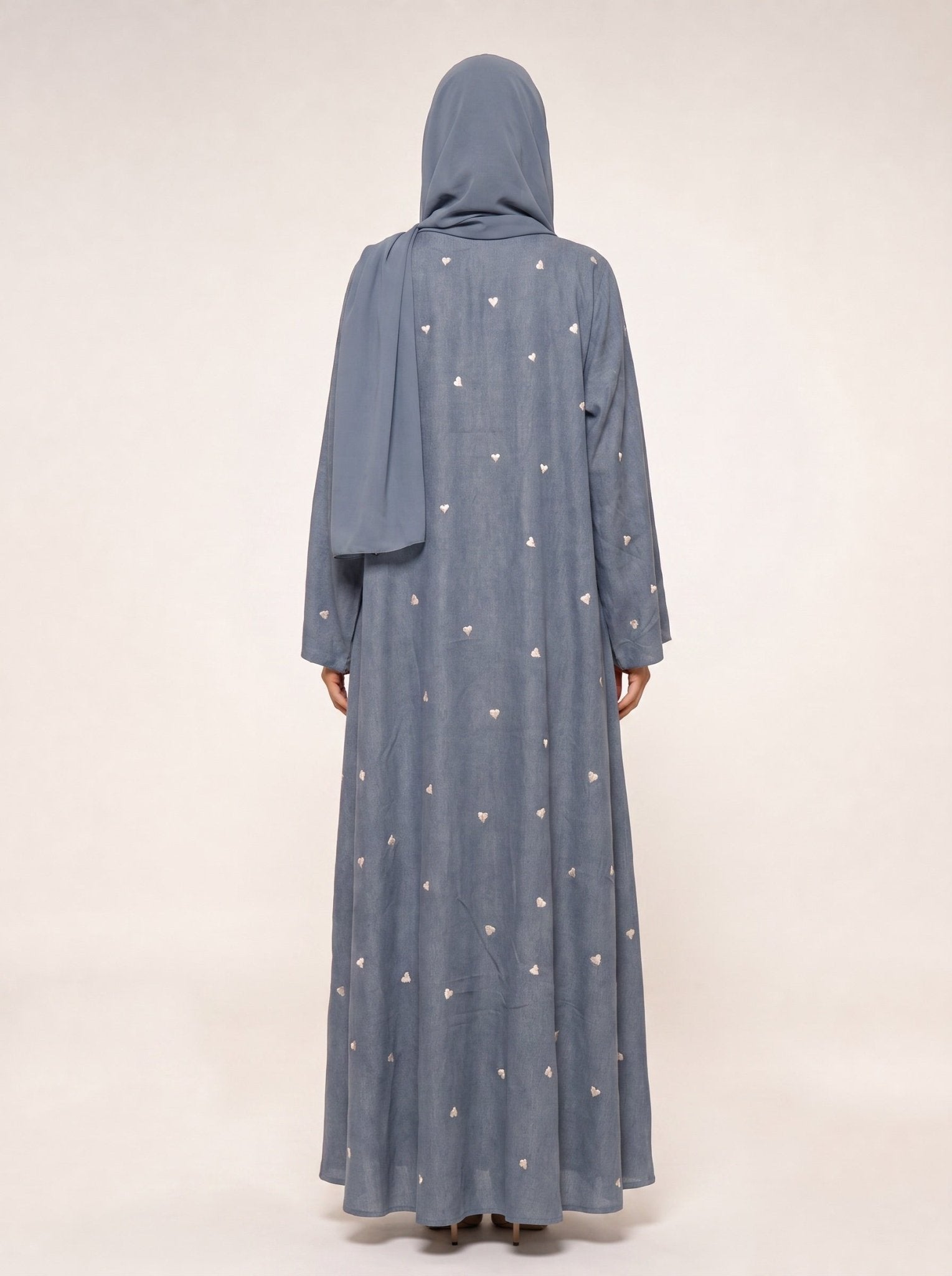 340150 - Steel Blue Cotton Abaya - PEARL COLLECTION - MIRA Y MANO