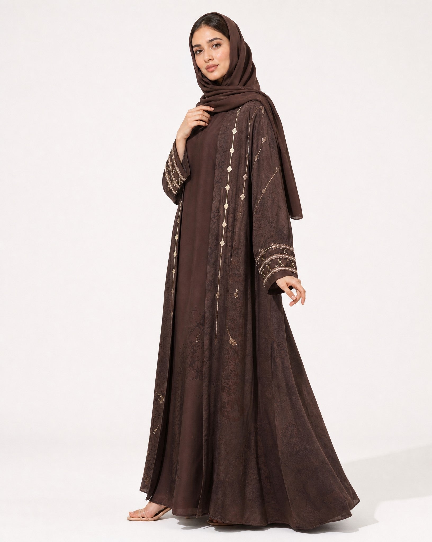 PEC 340096-BR - Brown Washed Silk Abaya - PEARL COLLECTION - MIRA Y MANO