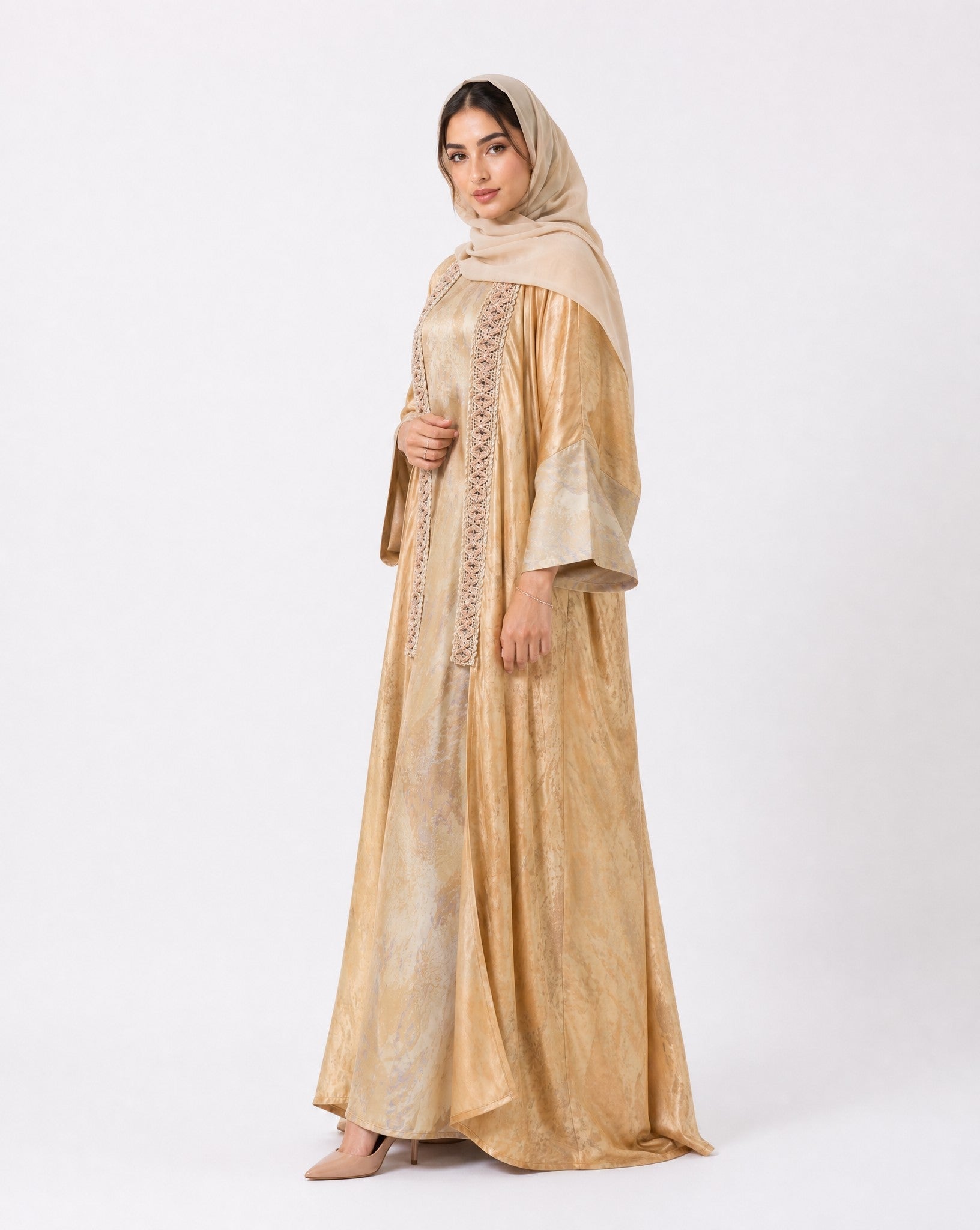 PEC 340134 - Orange Silk Abaya - PEARL COLLECTION - MIRA Y MANO