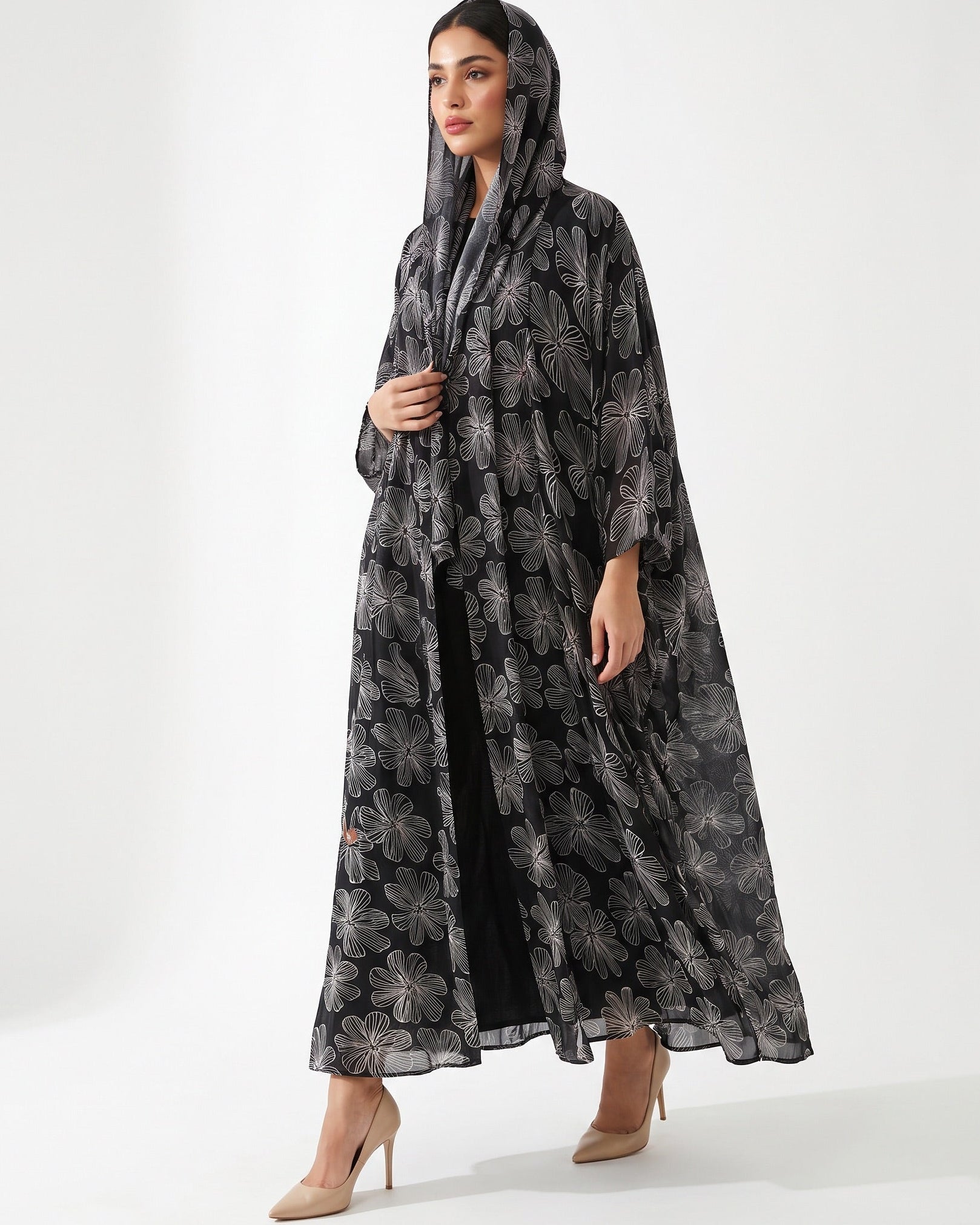 MQE9-BK – Black Chiffon Abaya - QATARIA ABAYA - MIRA Y MANO