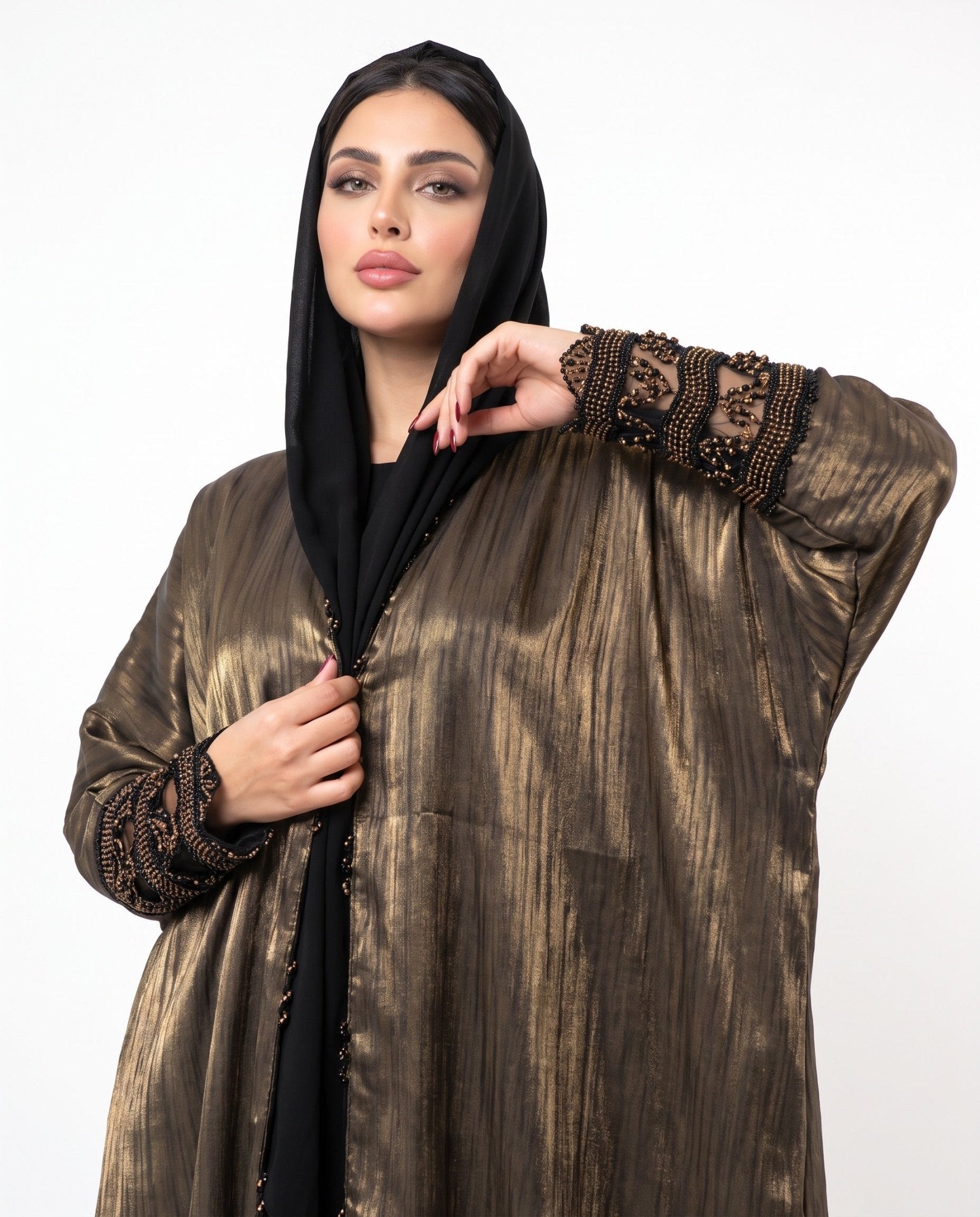 QA24 – Dark Goldenrod Chiffon Abaya - QATARIA ABAYA - MIRA Y MANO