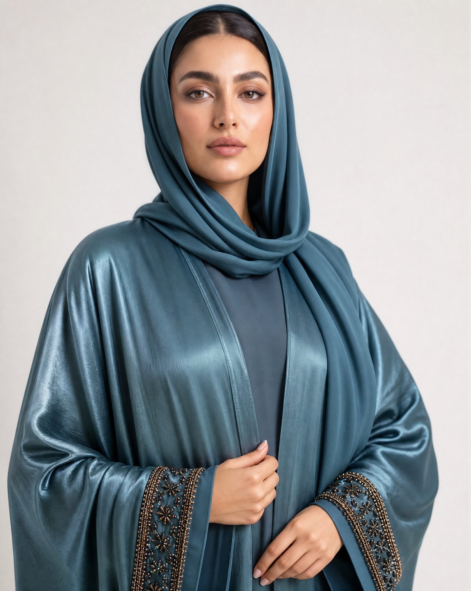 QA42 – Teal Chiffon Abaya - QATARIA ABAYA - MIRA Y MANO