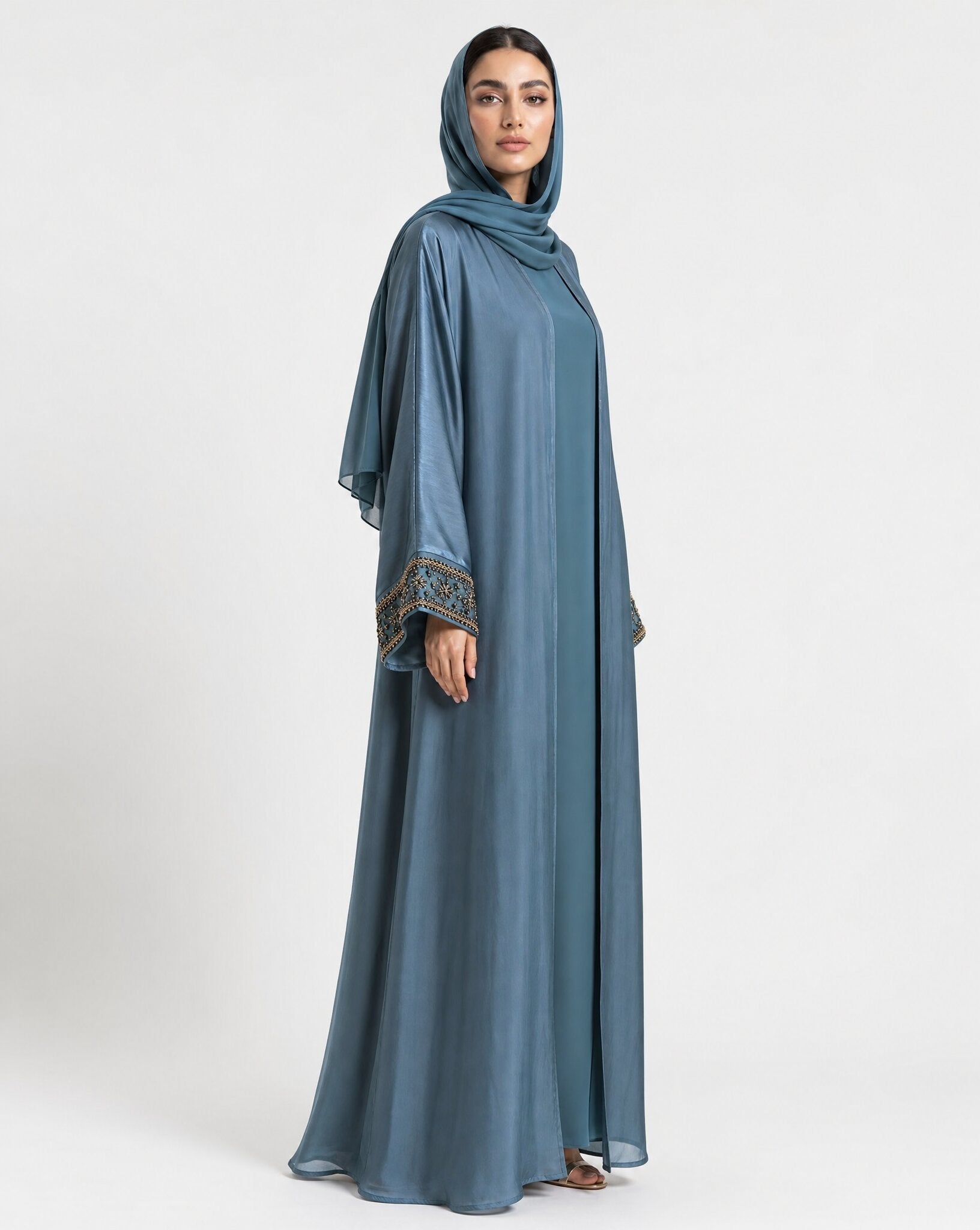 QA42 – Teal Chiffon Abaya - QATARIA ABAYA - MIRA Y MANO