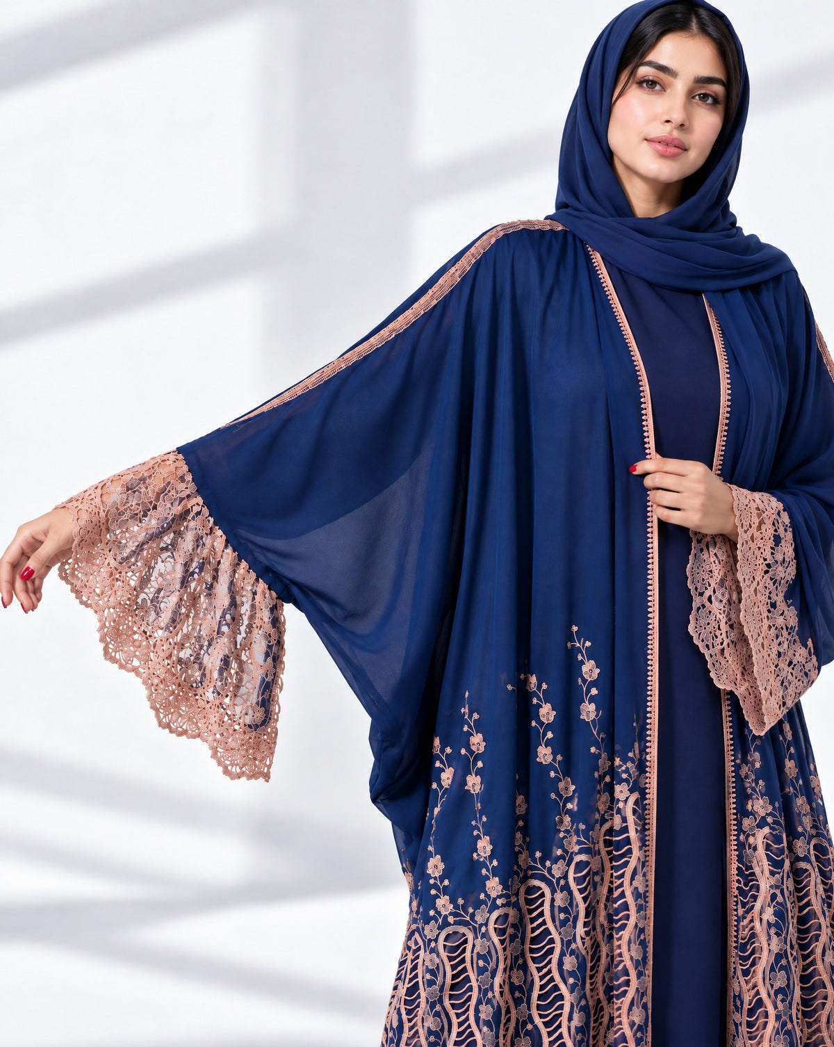 QM-04 - Navy Chiffon Net Abaya - QATARIA ABAYA - MIRA Y MANO