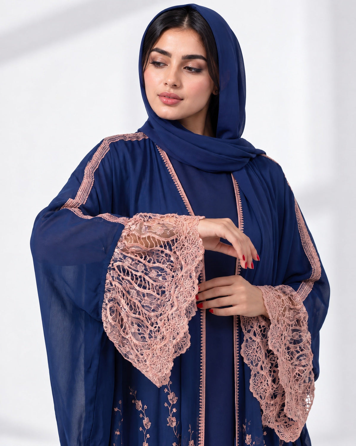 QM-04 - Navy Chiffon Net Abaya - QATARIA ABAYA - MIRA Y MANO