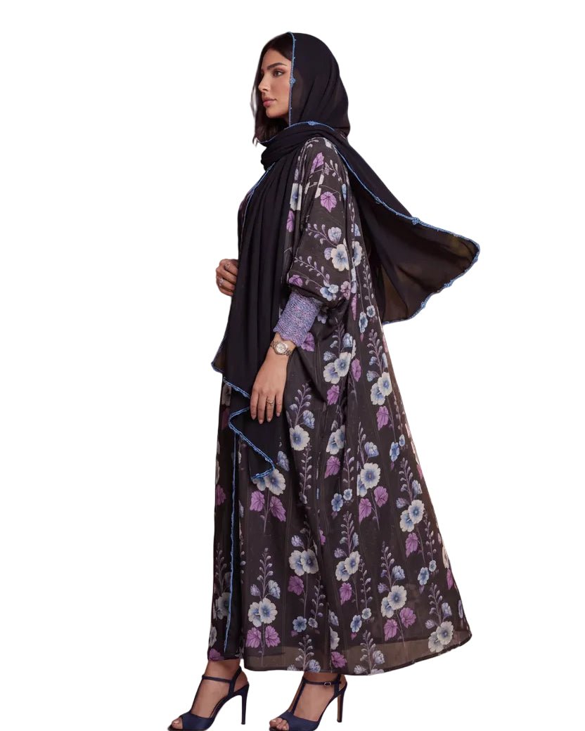 QM-06 - Dark Olive Green Chiffon Abaya - QATARIA ABAYA - MIRA Y MANO