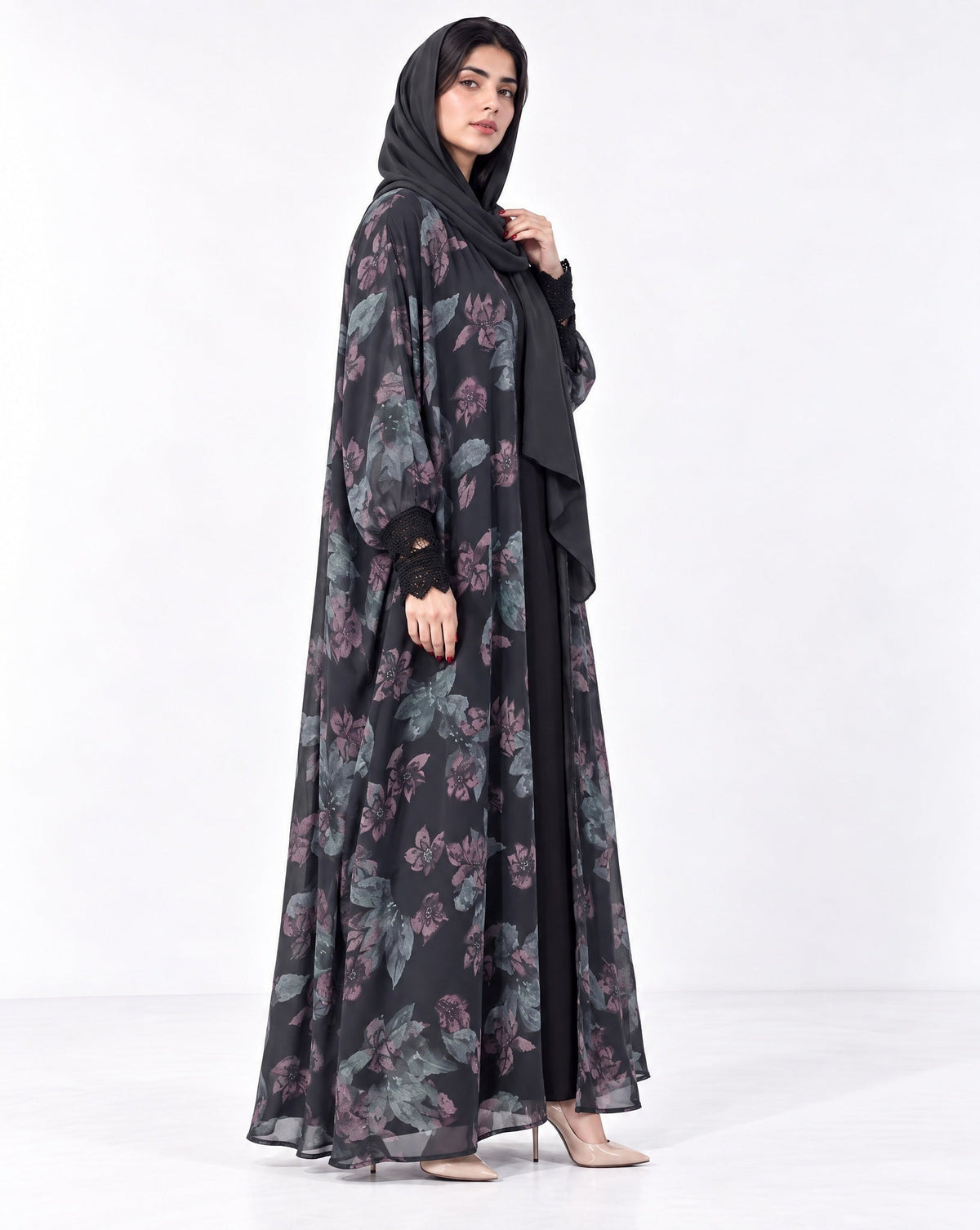 QM-07 - Black Chiffon Abaya - QATARIA ABAYA - MIRA Y MANO