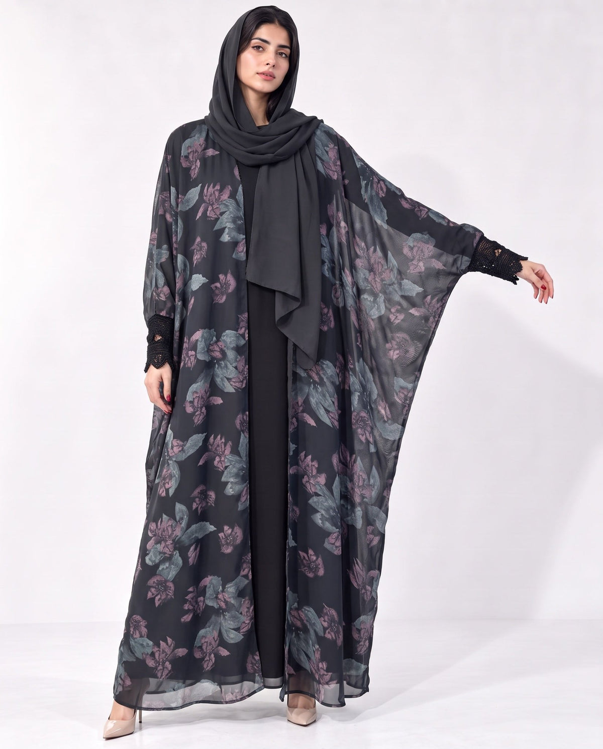 QM-07 - Black Chiffon Abaya - QATARIA ABAYA - MIRA Y MANO
