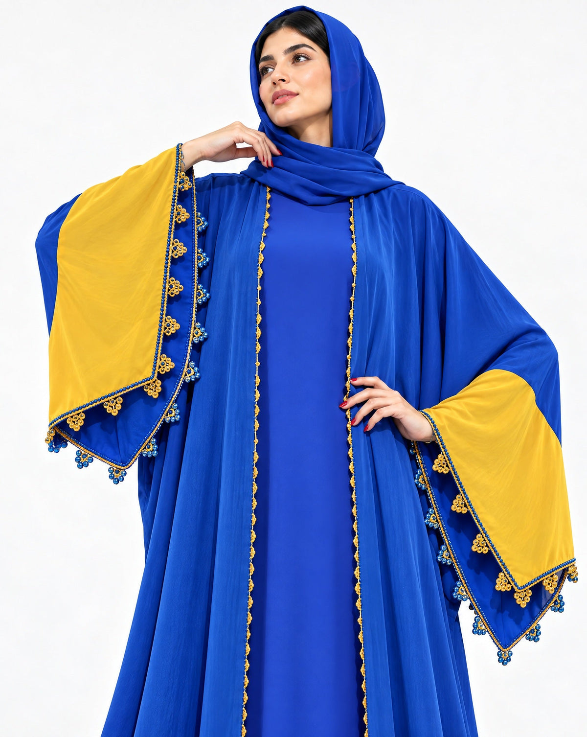 QM-08 - Blue Washed Silk Abaya - QATARIA ABAYA - MIRA Y MANO