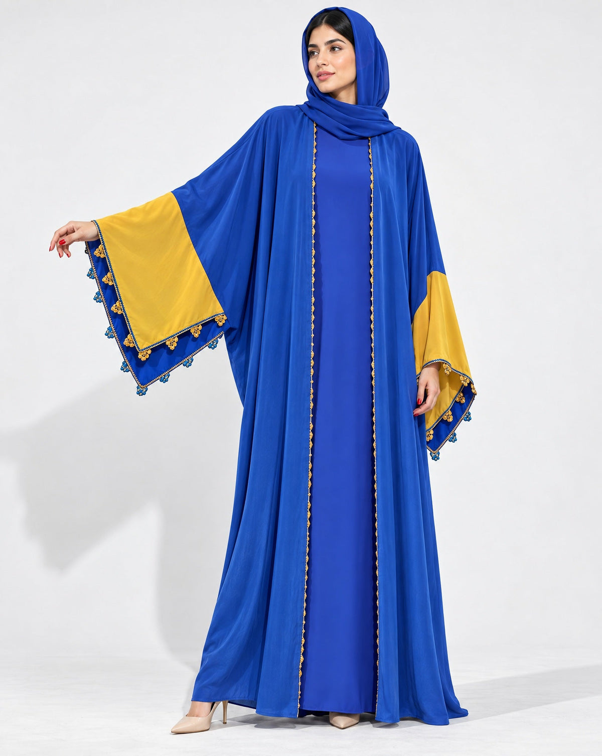 QM-08 - Blue Washed Silk Abaya - QATARIA ABAYA - MIRA Y MANO