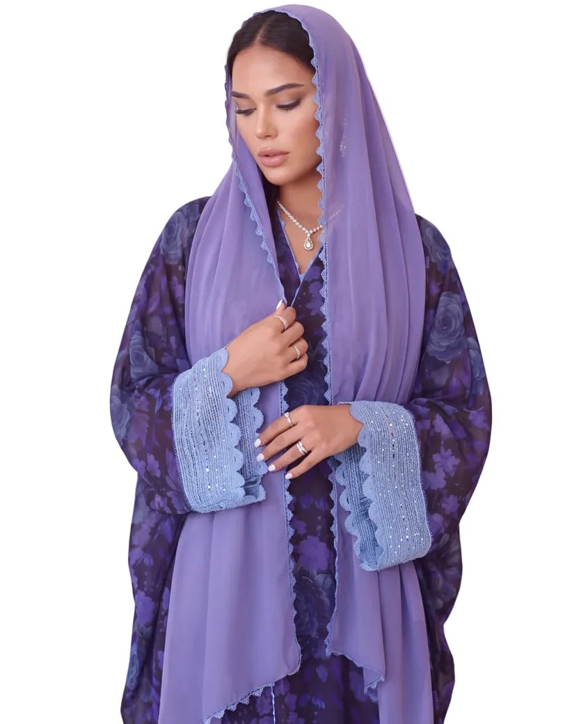 QM-09 - Purple Chiffon Abaya - QATARIA ABAYA - MIRA Y MANO
