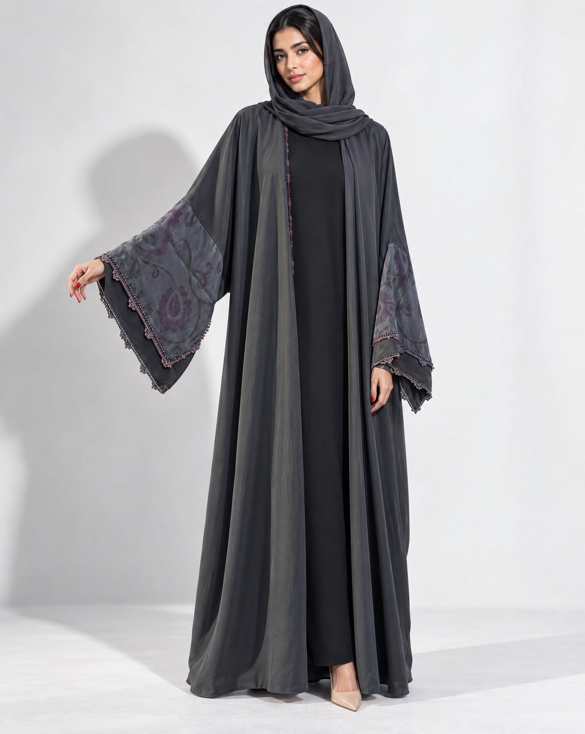 QM-10 - Black Washed Silk Abaya - QATARIA ABAYA - MIRA Y MANO