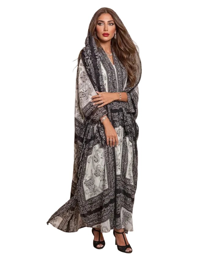 QM-11 - Printed Chiffon Abaya - QATARIA ABAYA - MIRA Y MANO