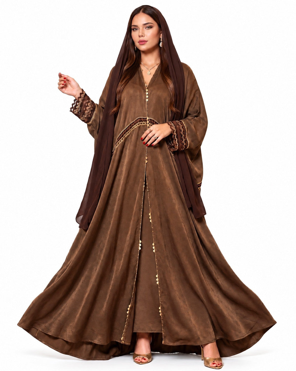 QTR QM13 - Brown Silk Abaya - QATARIA ABAYA - MIRA Y MANO