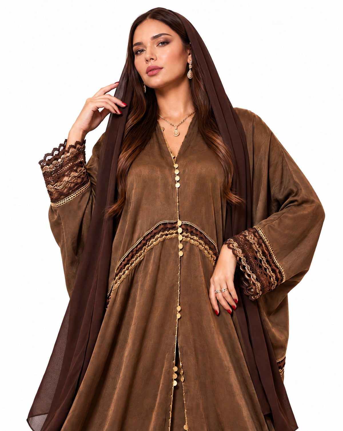 QTR QM13 - Brown Silk Abaya - QATARIA ABAYA - MIRA Y MANO
