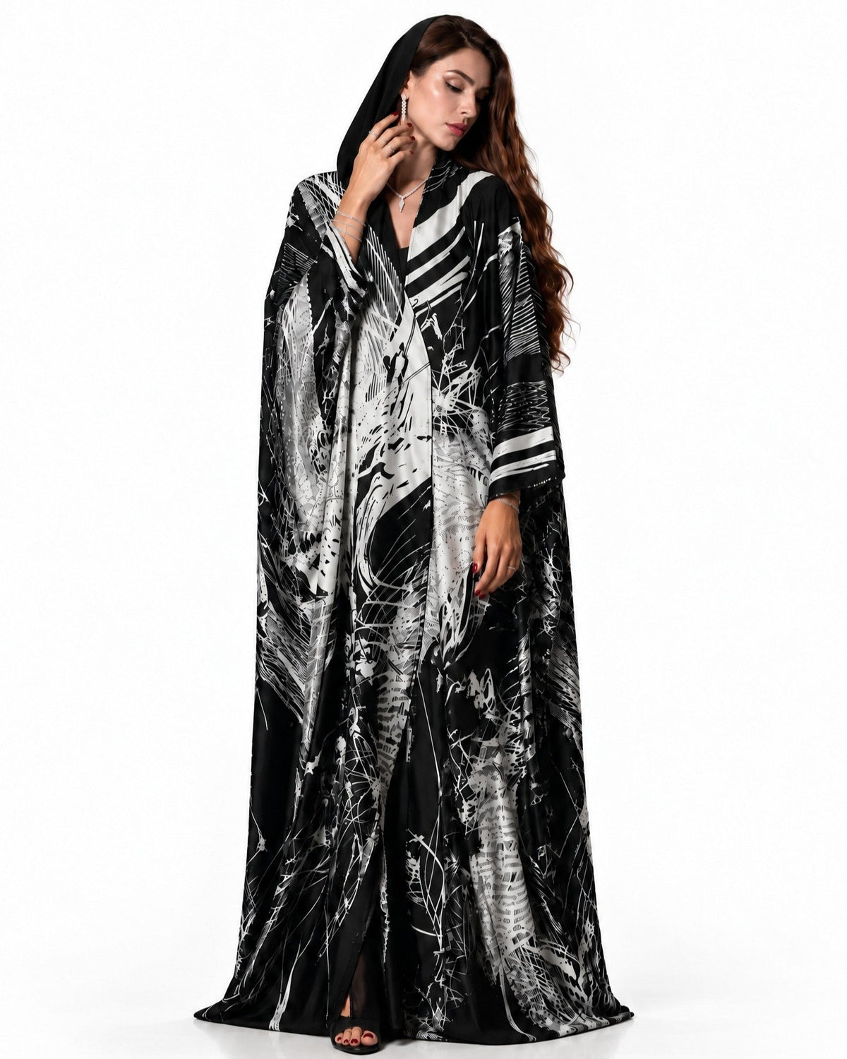 QTR QM36 - Black Silk Abaya - QATARIA ABAYA - MIRA Y MANO