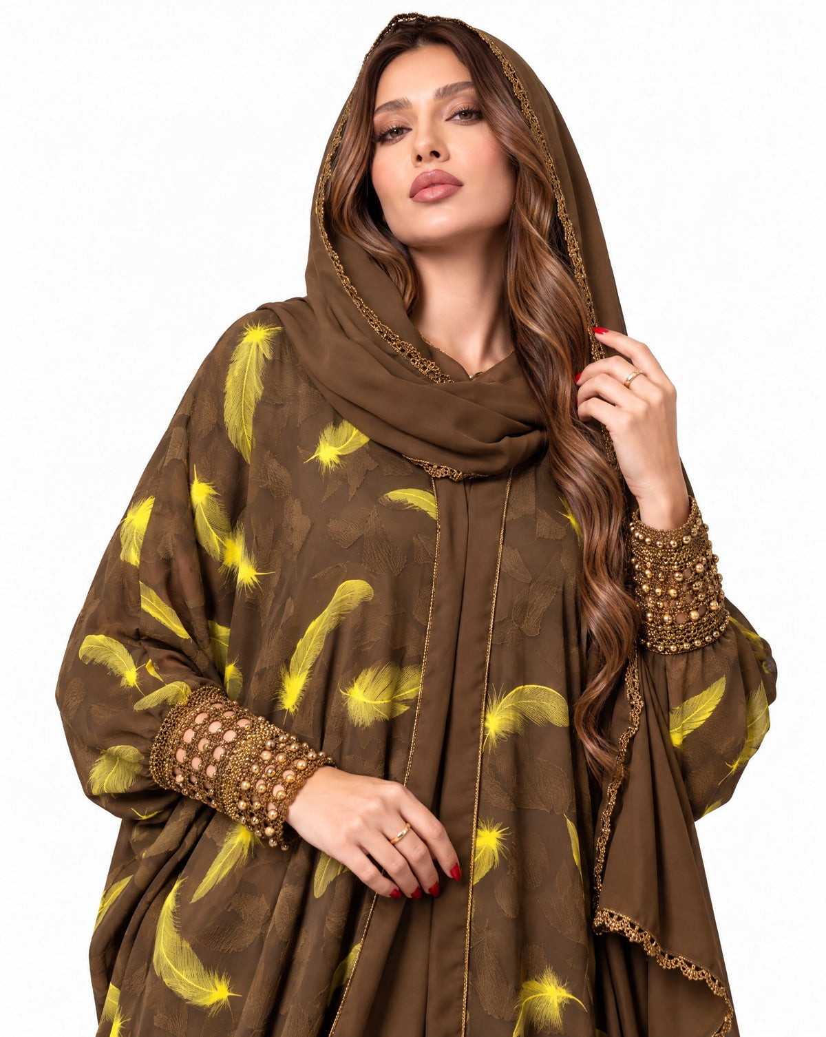 QTR QM37 - Dark Olive Green Chiffon Abaya - QATARIA ABAYA - MIRA Y MANO