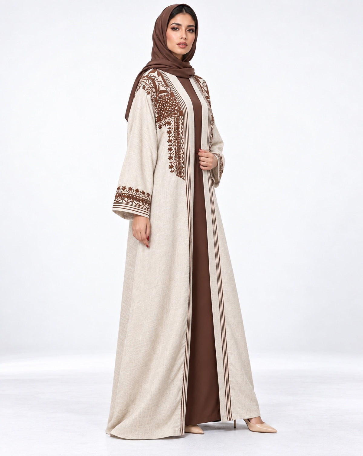 QA-115 – Beige Linen Abaya - QUARTIZ - MIRA Y MANO