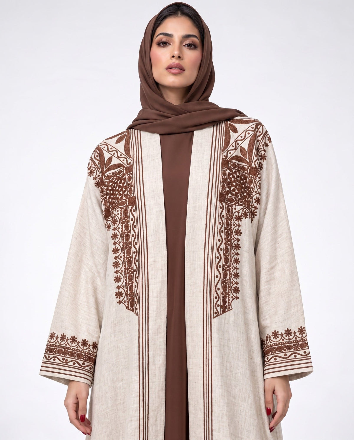 QA-115 – Beige Linen Abaya - QUARTIZ - MIRA Y MANO
