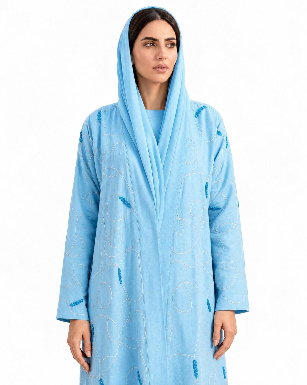 QM-0056A – Sky Blue Linen Abaya - QUARTIZ - MIRA Y MANO