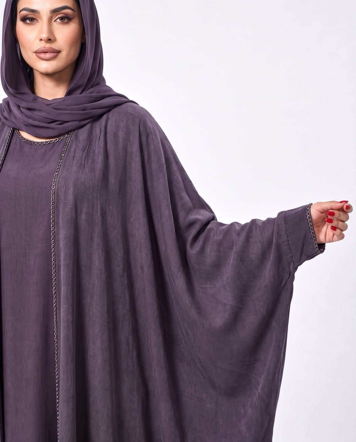 FW25R199-PR1 – عباية من الحرير المغسول بالبنفسجي – MIRA Y MANO
