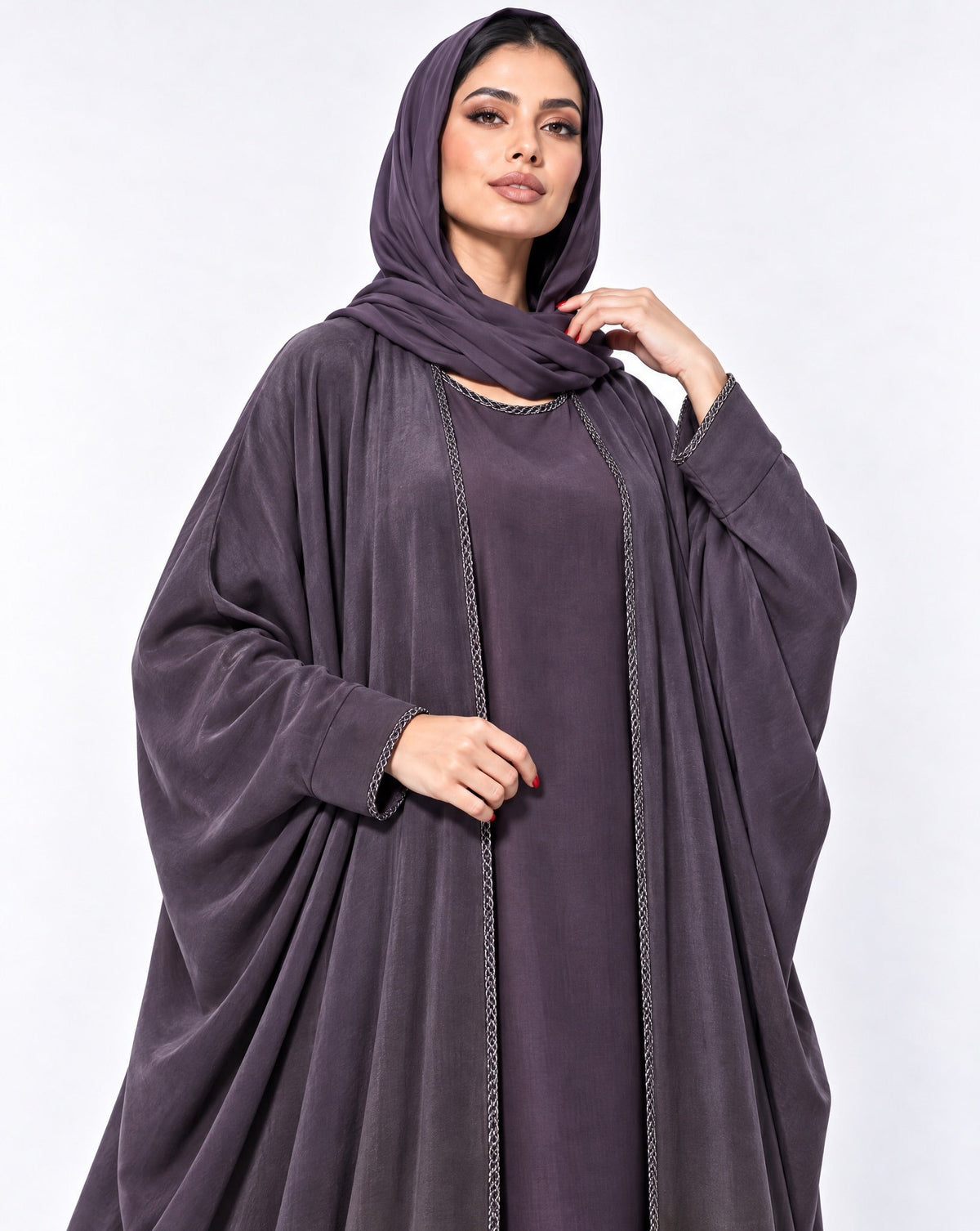 FW25R199-PR1 – عباية من الحرير المغسول بالبنفسجي – MIRA Y MANO