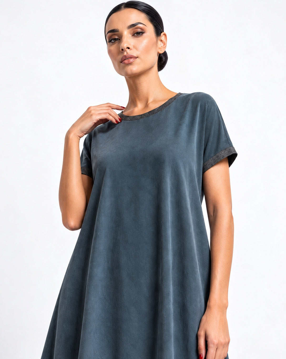 FW25R199-TL – فستان من الحرير المغسول باللون الأزرق المائل للأخضر – MIRA Y MANO