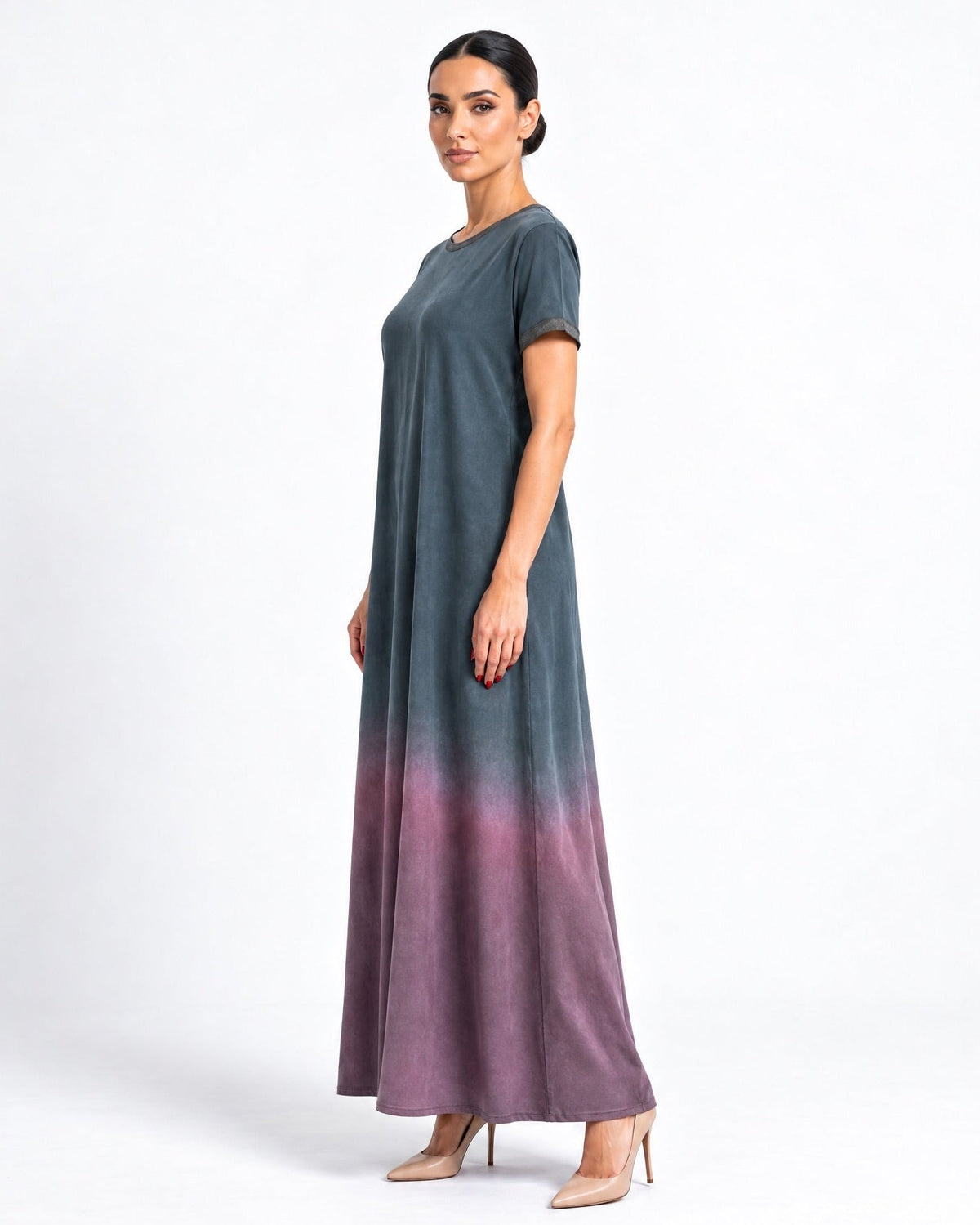 FW25R199-TL – فستان من الحرير المغسول باللون الأزرق المائل للأخضر – MIRA Y MANO