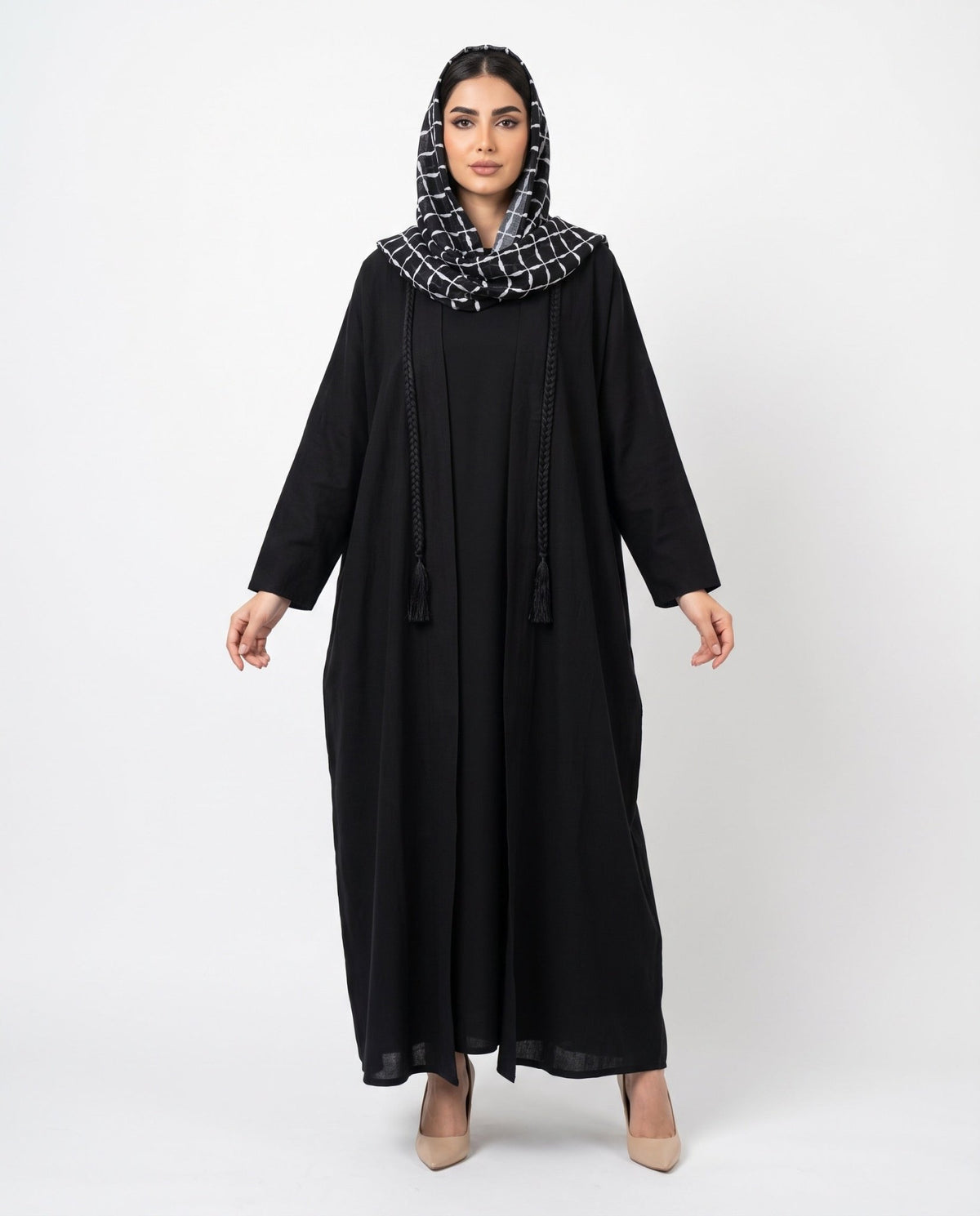 LAYL – Black Washed Silk Abaya - RIBBON - MIRA Y MANO