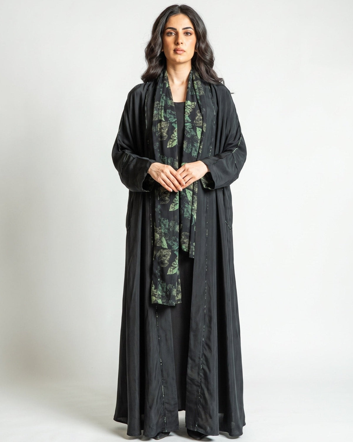 SS25R011-BG – Black Washed Silk Abaya – Product image 3