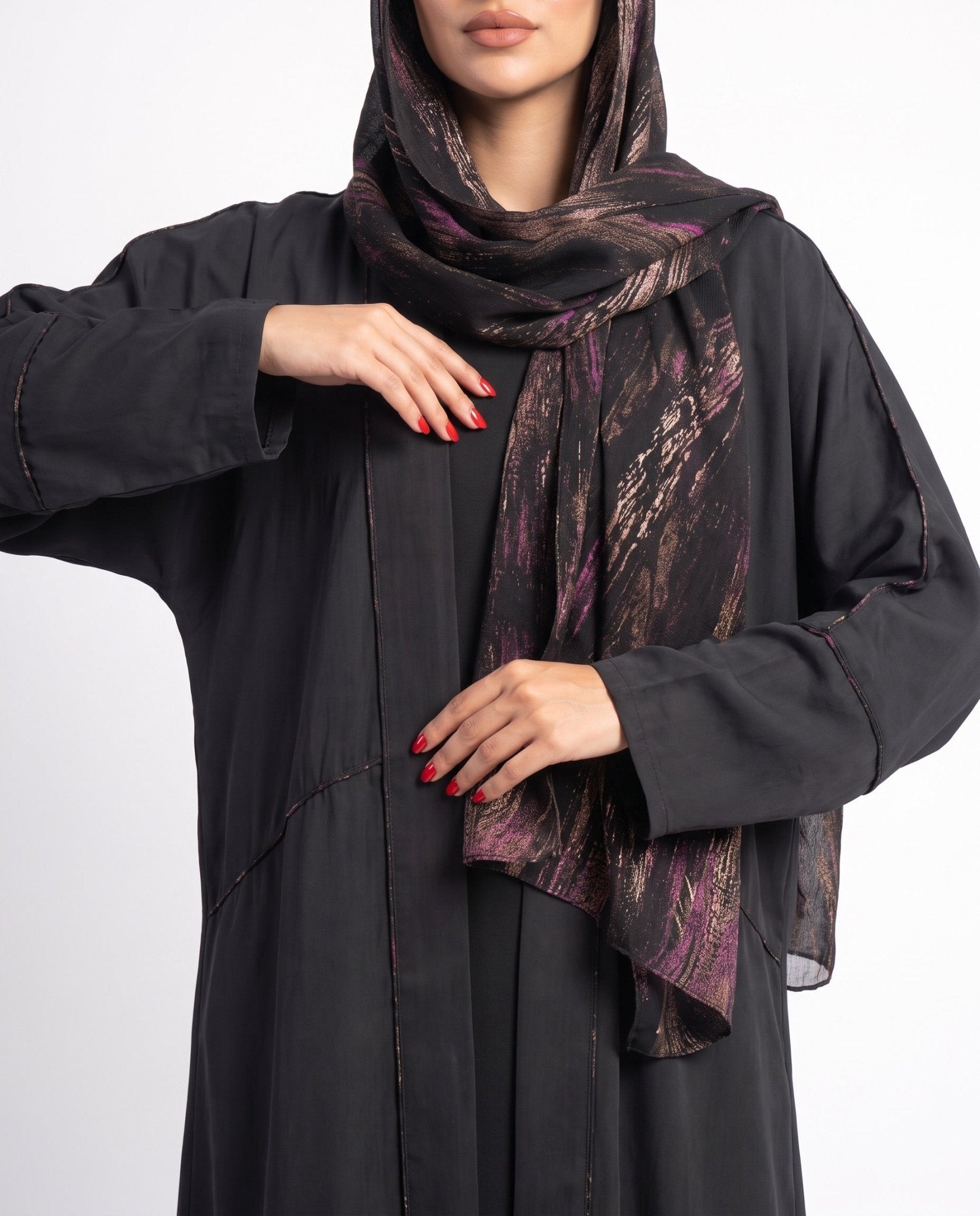 SUHAD - Black Silk Abaya - RIBBON - MIRA Y MANO