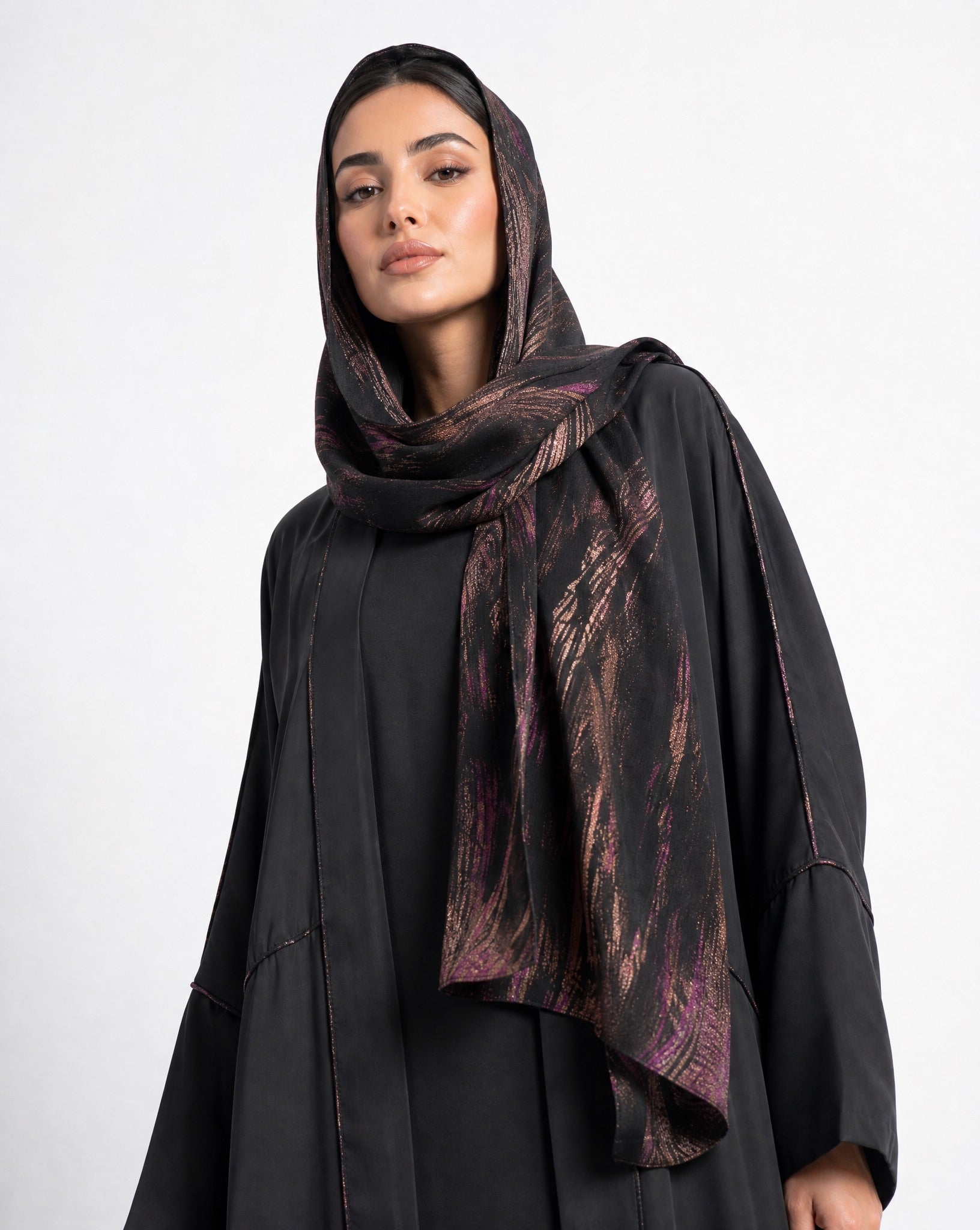 SUHAD - Black Silk Abaya - RIBBON - MIRA Y MANO