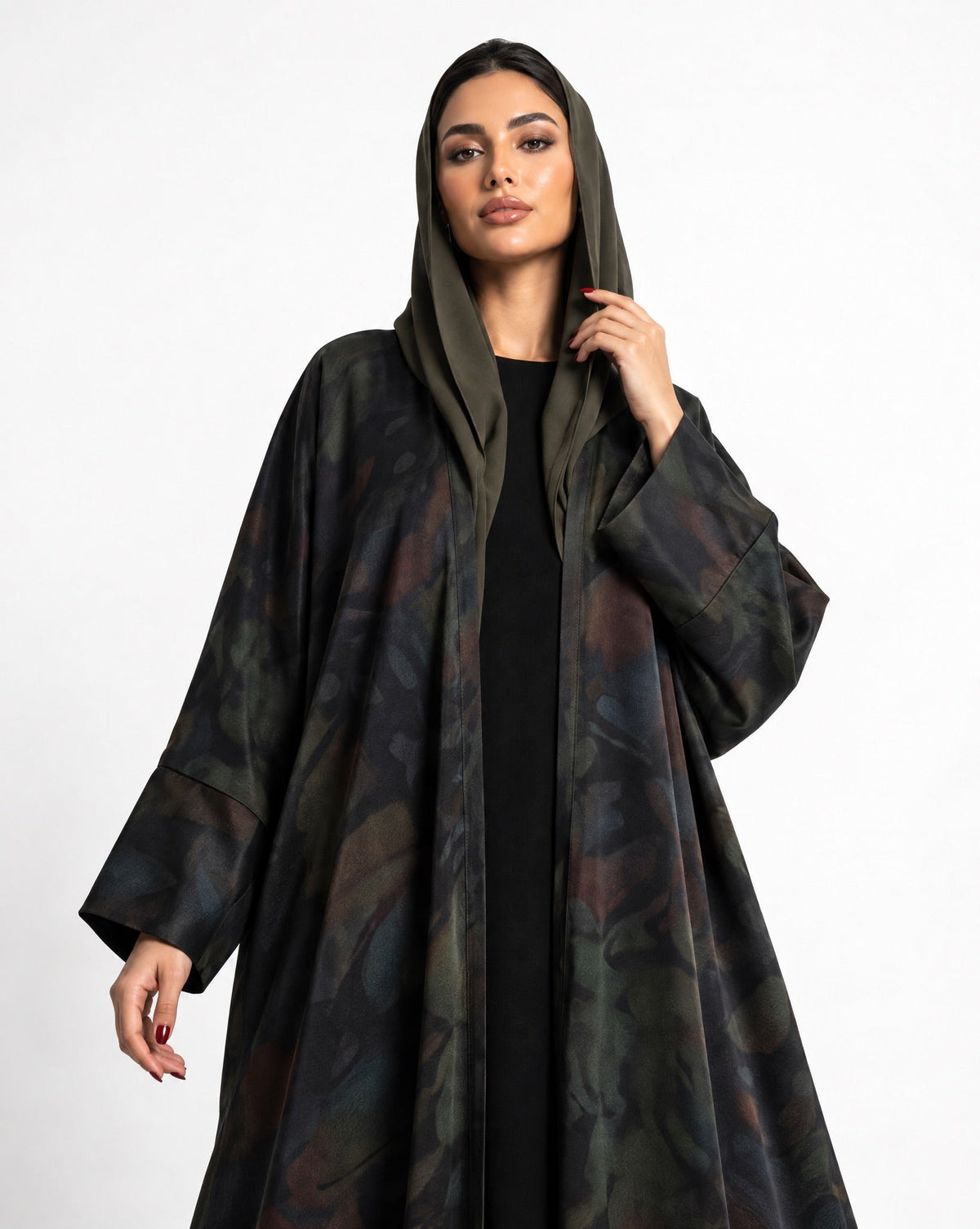 SISOAWS2 – Dark Olive Green Washed Silk Abaya - SARA INTABI - MIRA Y MANO