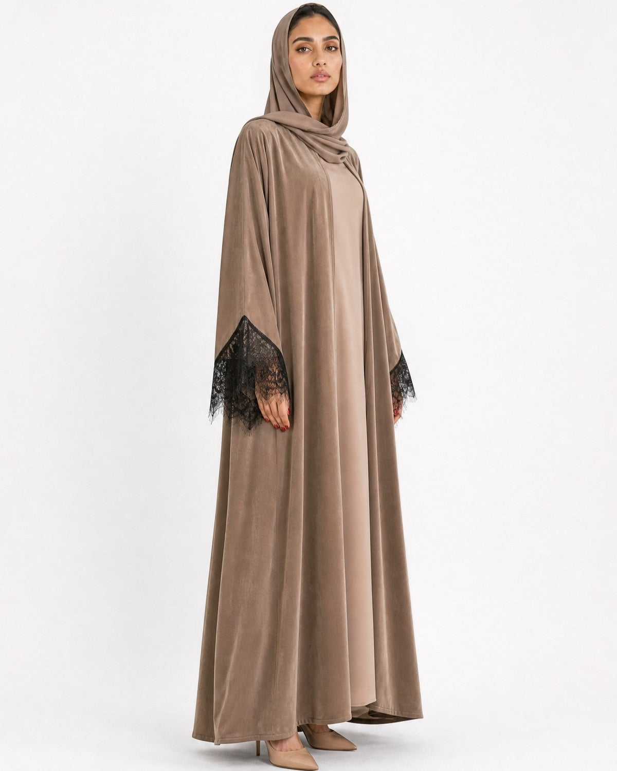 SISOWSLB1 - Tan Washed Silk Abaya - SARA INTABI - MIRA Y MANO