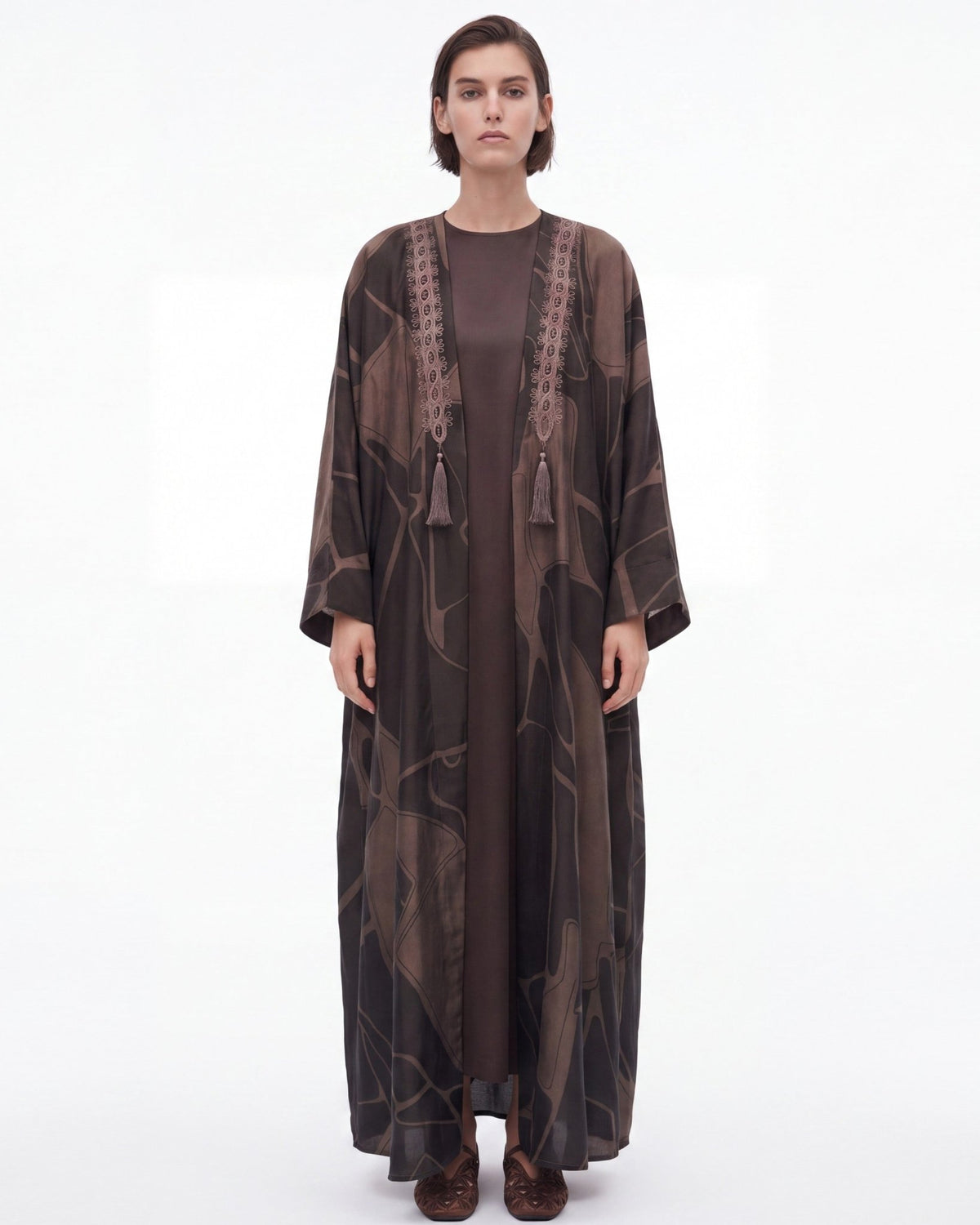 MB – Brown Silk Abaya - SASH - MIRA Y MANO
