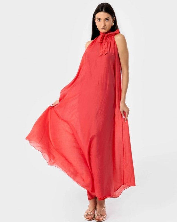 SS26 SLK 016 – Indian Red Cotton Dress - SILKERA - MIRA Y MANO