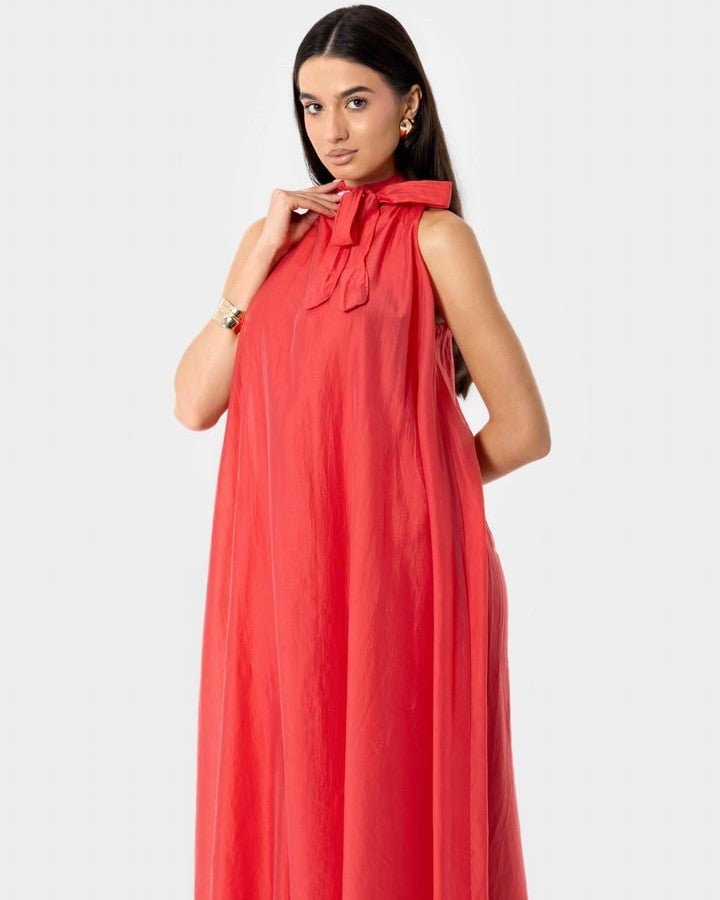 SS26 SLK 016 – Indian Red Cotton Dress - SILKERA - MIRA Y MANO