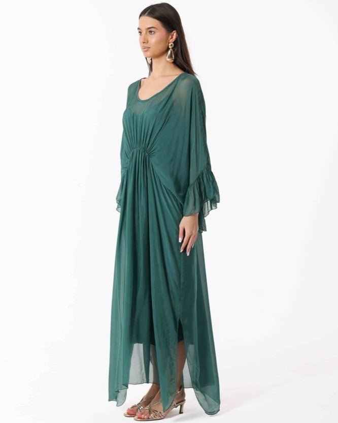 SS26 SLK 017 – Green Silk Dress - SILKERA - MIRA Y MANO
