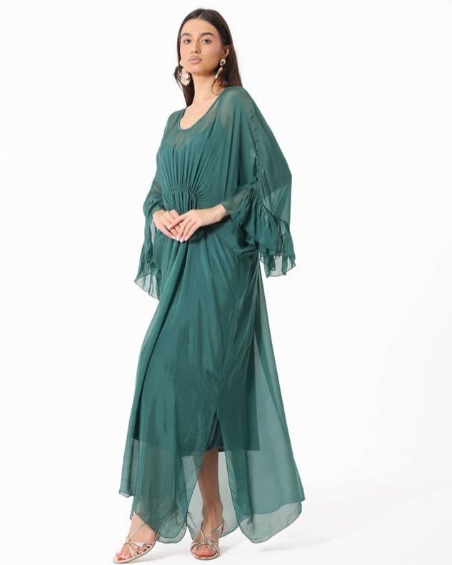 SS26 SLK 017 – Green Silk Dress - SILKERA - MIRA Y MANO