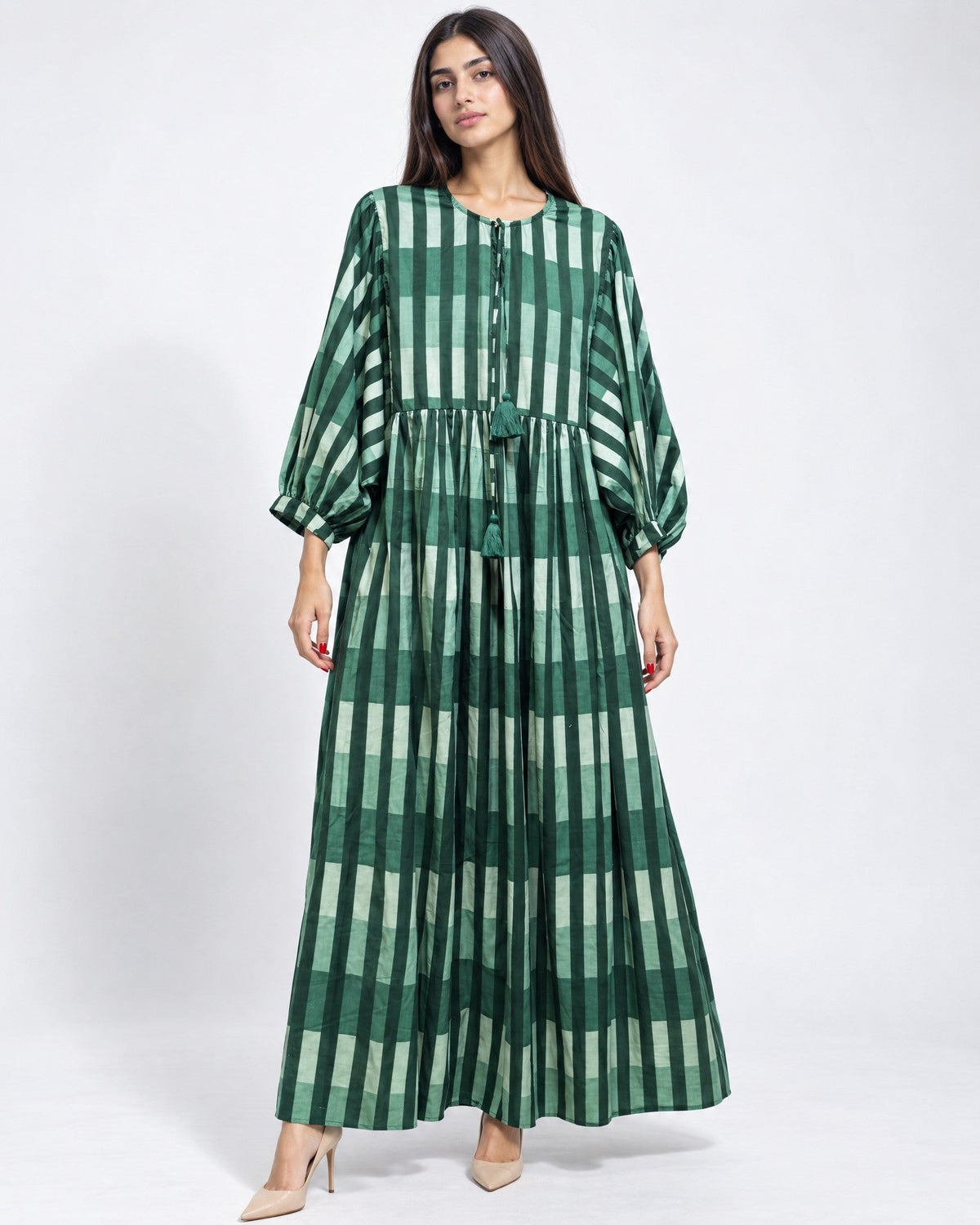 MALIA-GR - Green Cotton Kaftan - SR BY SONALI RAMAN - MIRA Y MANO