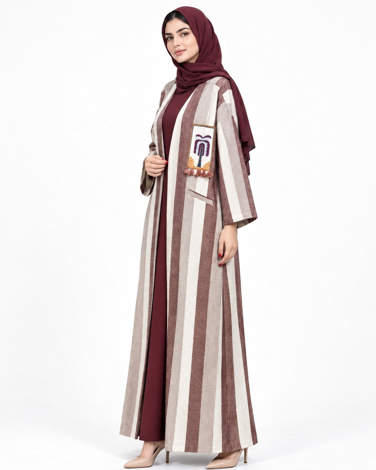 SAMARA-MR - Maroon Cotton Mix Abaya - SR BY SONALI RAMAN - MIRA Y MANO