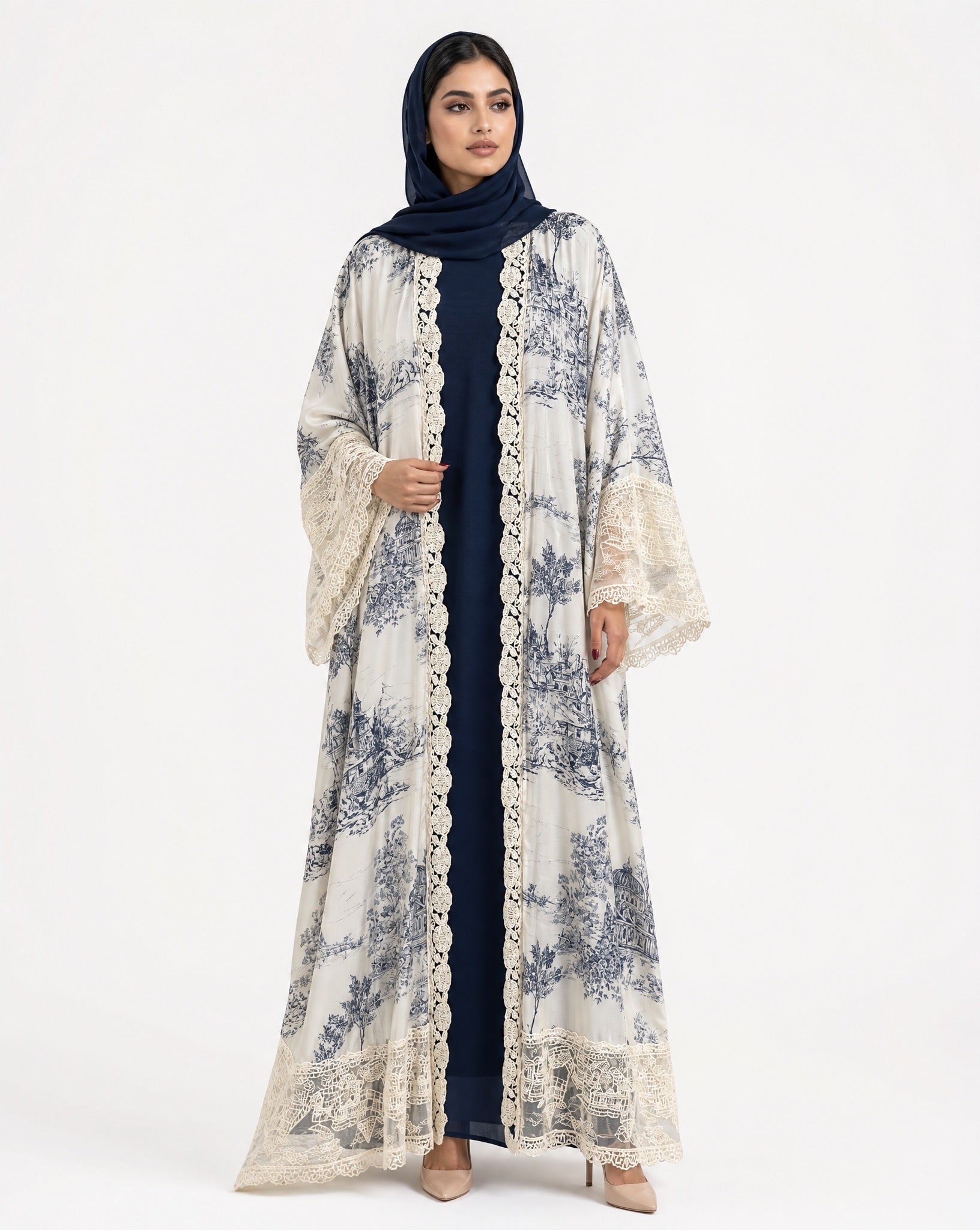 510SU-BL-Beige Cotton Abaya - SUZAN MUZAFFAR - MIRA Y MANO