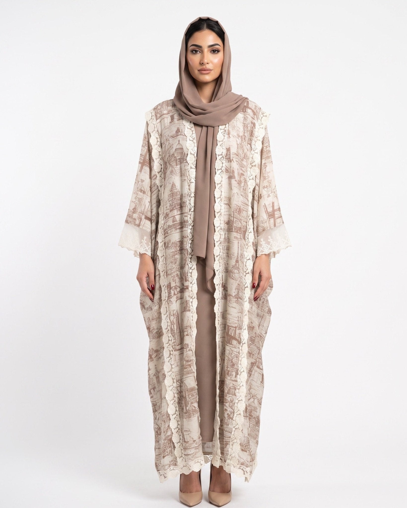 510SU-PK-Beige Cotton Abaya - SUZAN MUZAFFAR - MIRA Y MANO