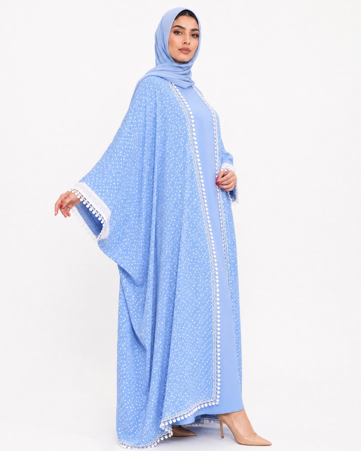 540SU-LB-Light Blue Cotton Abaya - SUZAN MUZAFFAR - MIRA Y MANO