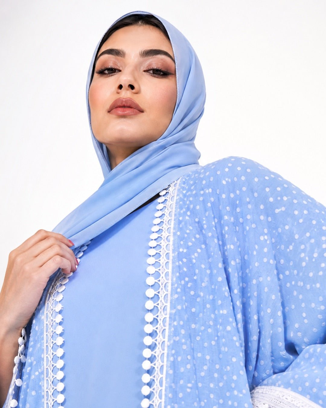540SU-LB-Light Blue Cotton Abaya - SUZAN MUZAFFAR - MIRA Y MANO