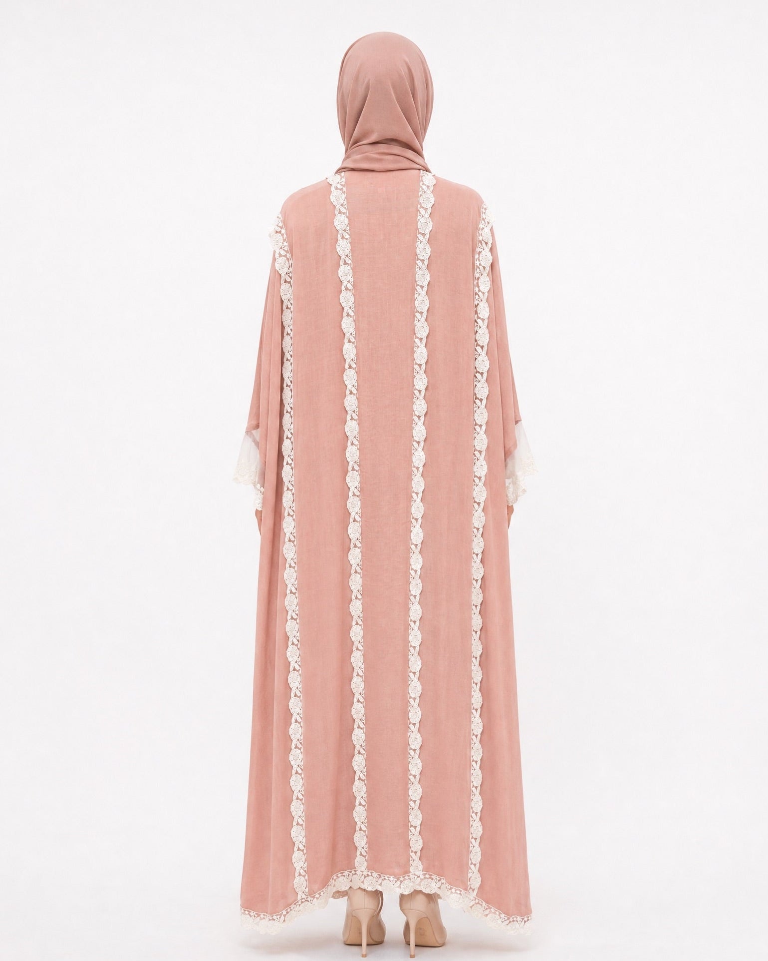 560SU-LP-Light Pink Linen Abaya - SUZAN MUZAFFAR - MIRA Y MANO