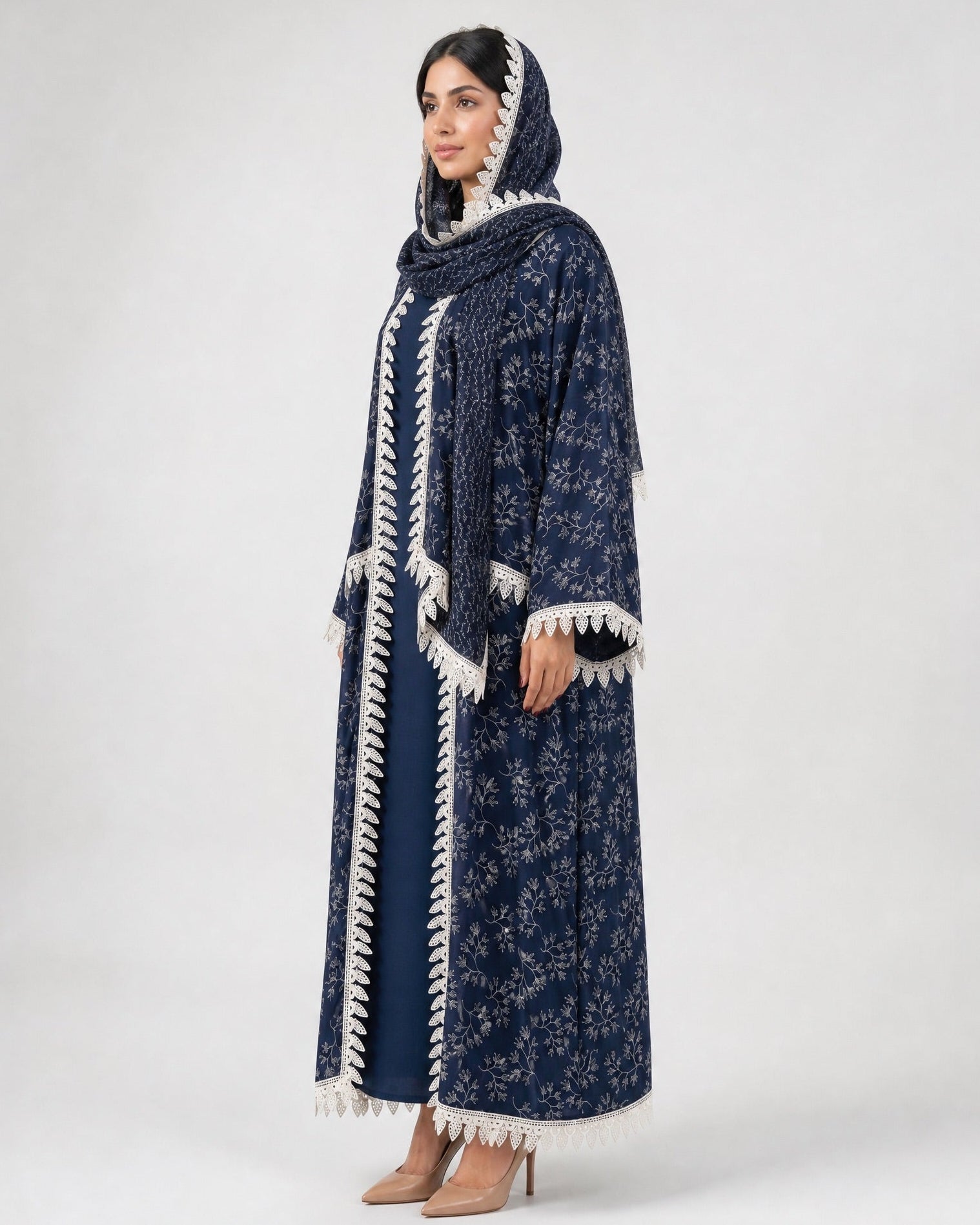 580SU-NY-Navy Cotton Mix Abaya - SUZAN MUZAFFAR - MIRA Y MANO