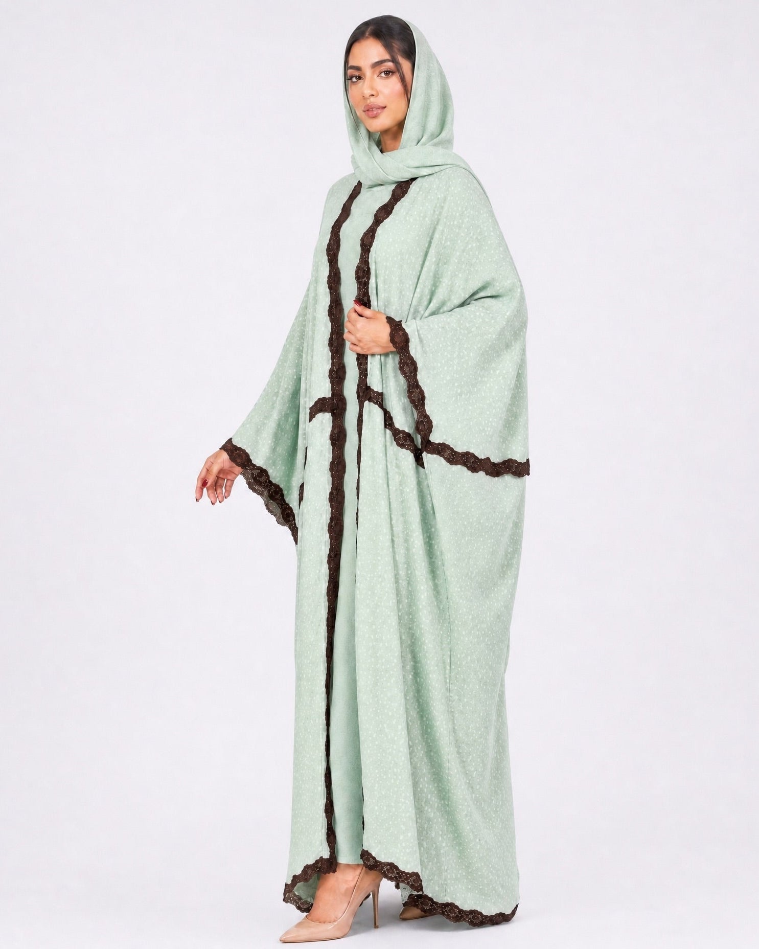 580SU-PG-Pale Green Cotton Abaya - SUZAN MUZAFFAR - MIRA Y MANO